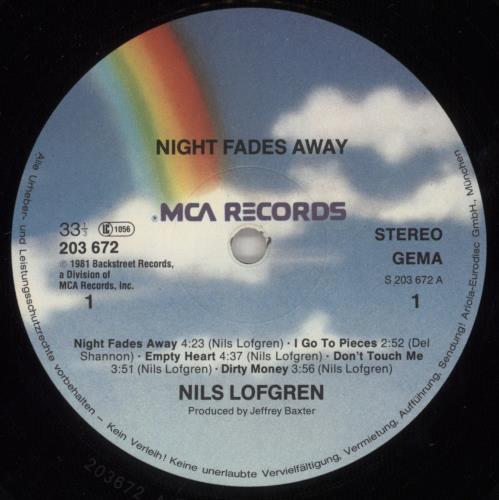 Nils Lofgren Night Fades Away vinyl LP album (LP record) German NLSLPNI455985