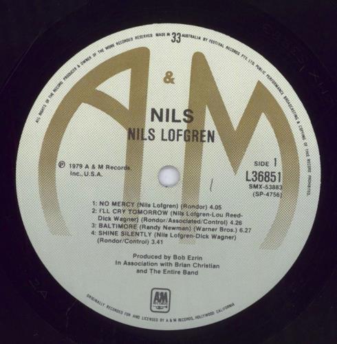Nils Lofgren Nils vinyl LP album (LP record) Australian NLSLPNI831312