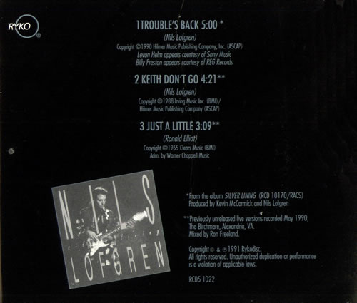 Nils Lofgren Trouble's Back CD single (CD5 / 5") US NLSC5TR425304