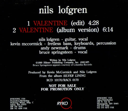 Nils Lofgren Valentine CD single (CD5 / 5") US NLSC5VA520871