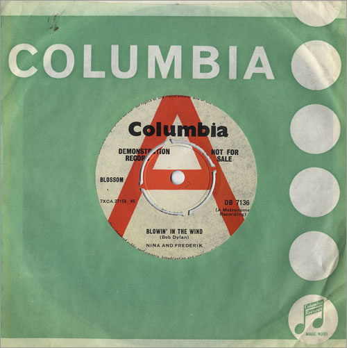 Nina & Frederik Blowin' In The Wind 7" vinyl single (7 inch record / 45) UK N&F07BL467983