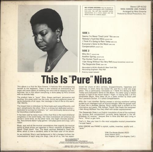 Nina Simone And Piano! vinyl LP album (LP record) US NNSLPAN698523