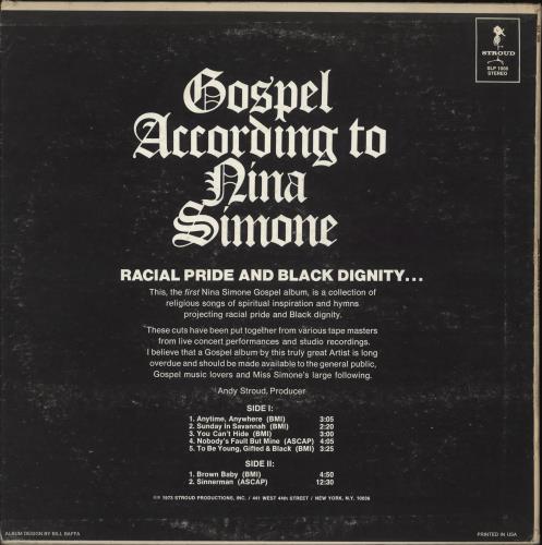 Nina Simone Gospel According To Nina Simone vinyl LP album (LP record) US NNSLPGO698518