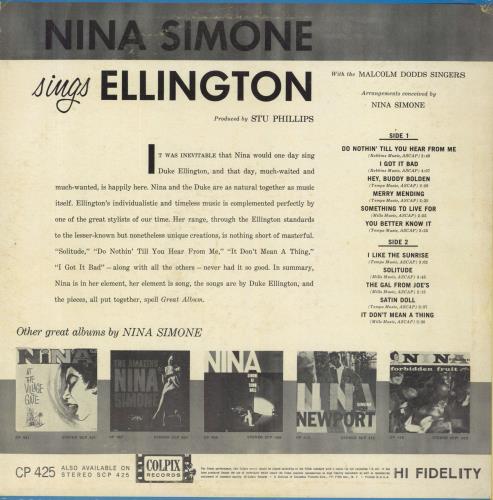 Nina Simone Nina Simone Sings Ellington vinyl LP album (LP record) US NNSLPNI697671