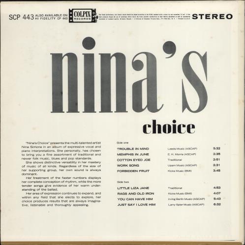 Nina Simone Nina's Choice vinyl LP album (LP record) US NNSLPNI776143