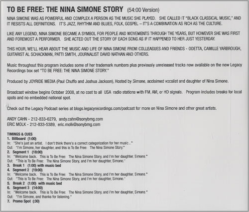 Nina Simone To Be Free: The Nina Simone Story CD-R acetate US NNSCRTO456535