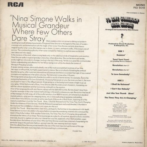 Nina Simone To Love Somebody vinyl LP album (LP record) UK NNSLPTO363126