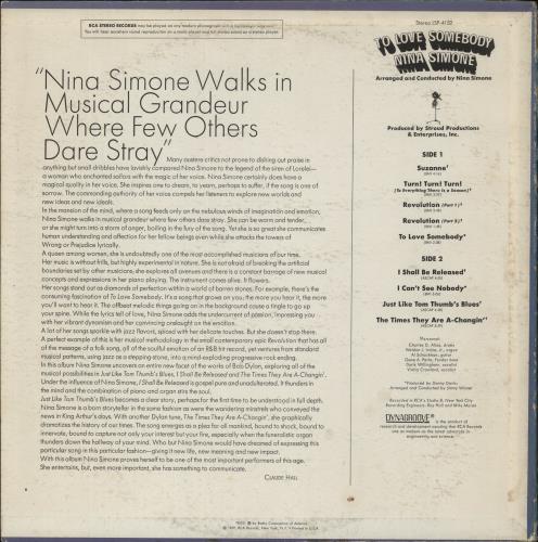 Nina Simone To Love Somebody vinyl LP album (LP record) US NNSLPTO870657