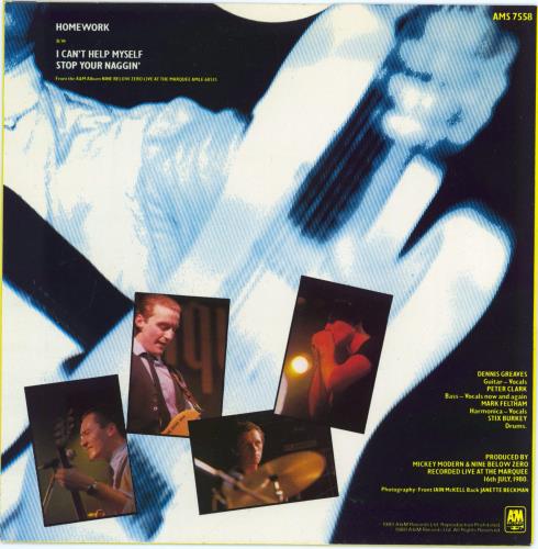 Nine Below Zero Homework (Live) 7" vinyl single (7 inch record / 45) UK NBZ07HO771743