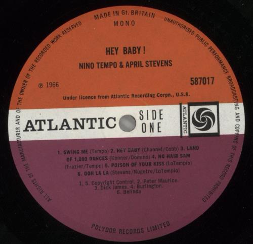 Nino Tempo & April Stevens Hey Baby! vinyl LP album (LP record) UK NIOLPHE380179