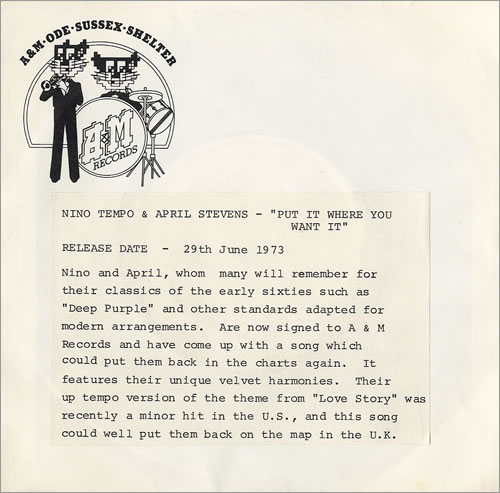 Nino Tempo & April Stevens Put It Where You Want It - P/S 7" vinyl single (7 inch record / 45) UK NIO07PU481719