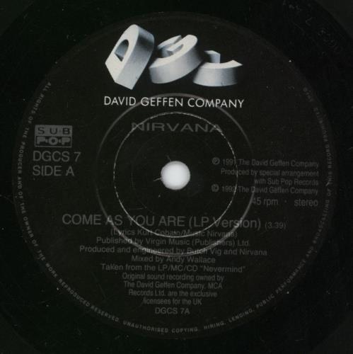 Nirvana (US) Come As You Are - VG 7" vinyl single (7 inch record / 45) UK NIR07CO869172