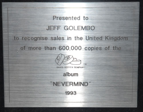 Nirvana (US) Nevermind award disc UK NIRAWNE245355