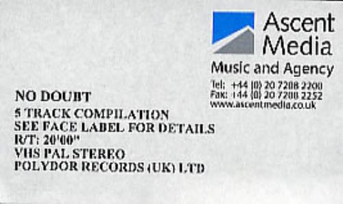 No Doubt 5 Track Compilation video (VHS or PAL or NTSC) UK NDBVITR270841