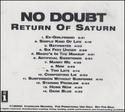 No Doubt Return Of Saturn CD-R acetate US NDBCRRE158184