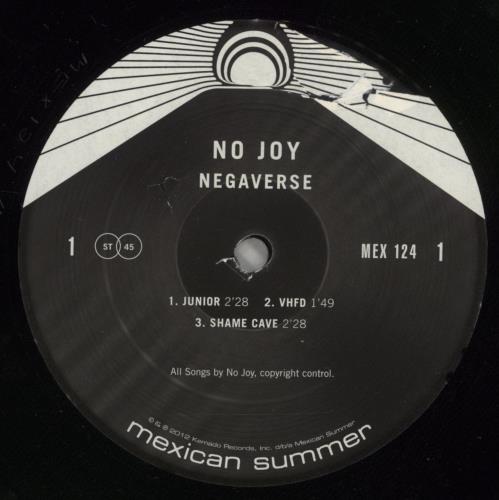 No Joy Negaverse 12" vinyl single (12 inch record / Maxi-single) US 44I12NE871438