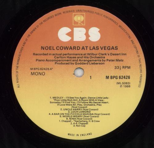 No�l Coward At Las Vegas vinyl LP album (LP record) UK NCALPAT664469