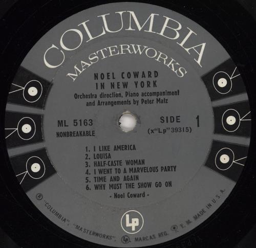 Nol Coward In New York vinyl LP album (LP record) US NCALPIN766861