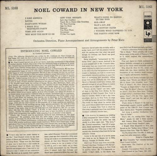 Nol Coward In New York vinyl LP album (LP record) US NCALPIN766861