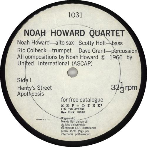 Noah Howard Noah Howard Quartet vinyl LP album (LP record) US Q4BLPNO707049