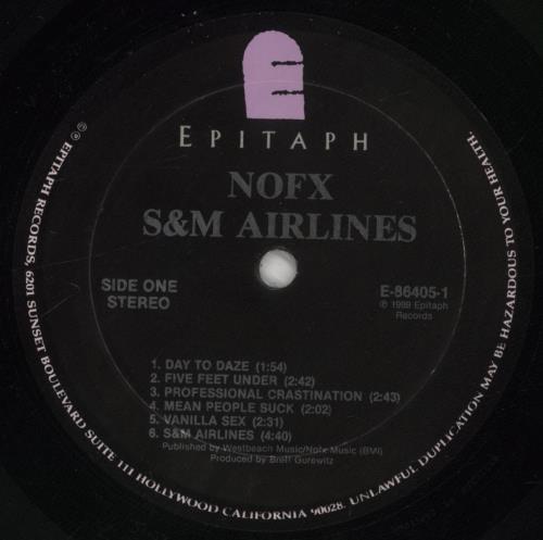 NoFX S & M Airlines vinyl LP album (LP record) US NFXLPSM863376