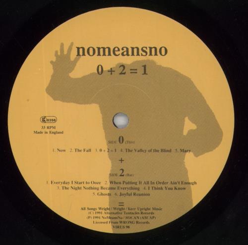 Nomeansno 0 + 2 = 1 [Zero Plus Two Equals One] - Complete vinyl LP album (LP record) UK NOQLPZE863231