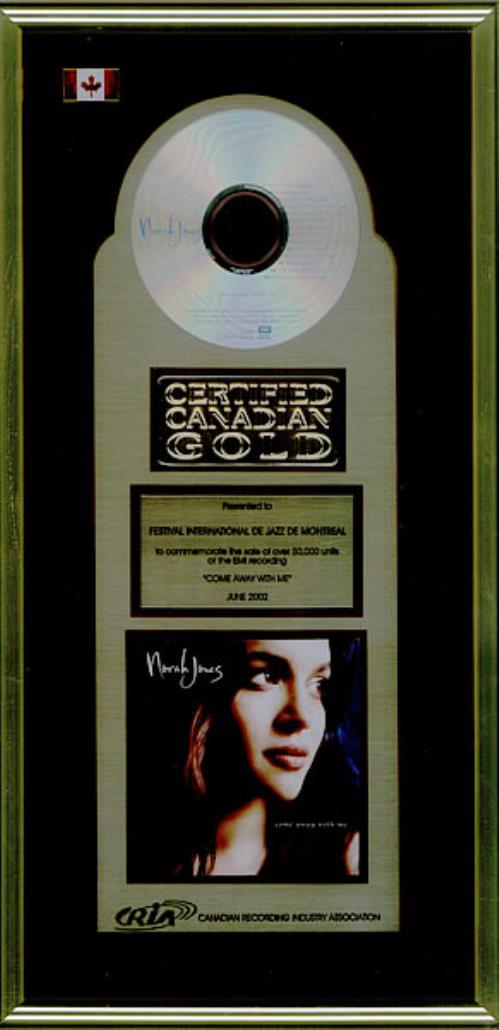Norah Jones Come Away With Me award disc Canadian NRJAWCO454349