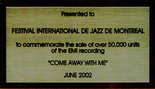 Norah Jones Come Away With Me award disc Canadian NRJAWCO454349