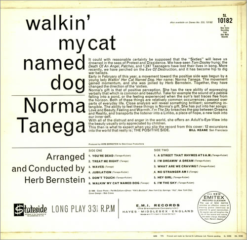 Norma Tanega Walkin' My Cat Named Dog - Factory Sample vinyl LP album (LP record) UK NRTLPWA456671