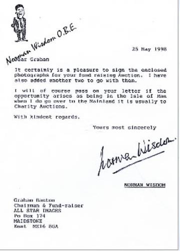 Norman Wisdom Autographed Headed Notepaper memorabilia UK N/WMMAU264636