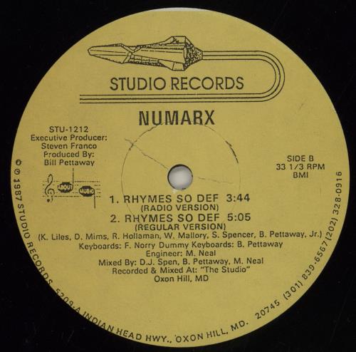 Numarx Rhymes So Def 12" vinyl single (12 inch record / Maxi-single) US N0M12RH760544