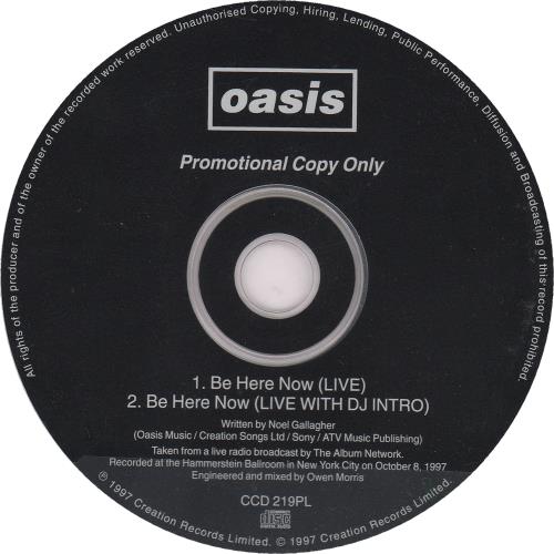 Oasis Be Here Now (Live) CD single (CD5 / 5") UK OASC5BE106770