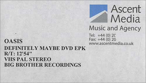 Oasis Definitely Maybe DVD EPK video (VHS or PAL or NTSC) UK OASVIDE472533