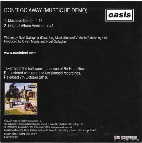 Oasis Don't Go Away (Mustique Demo) CD-R acetate UK OASCRDO678627
