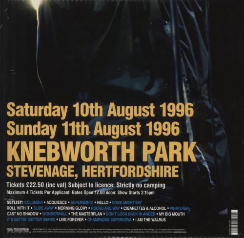 Oasis Knebworth 1996 - 180gm - EX 3-LP vinyl record set (Triple LP Album) UK OAS3LKN874564