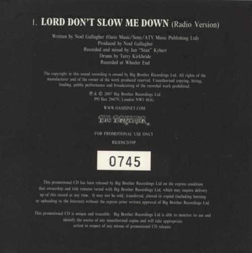 Oasis Lord Don't Slow Me Down CD-R acetate UK OASCRLO444860