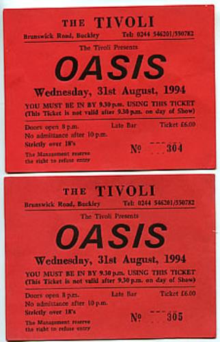 Oasis Pre Definitely Maybe concert ticket UK OASTIPR294087