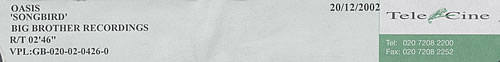 Oasis Songbird video (VHS or PAL or NTSC) UK OASVISO247396
