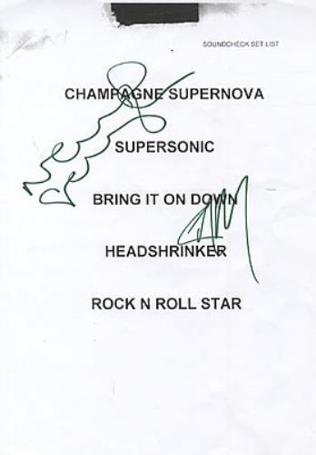 Oasis Soundcheck Set List - Autographed memorabilia US OASMMSO323559