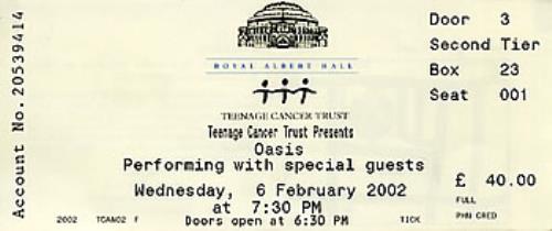 Oasis Teenage Cancer Trust concert ticket UK OASTITE296329
