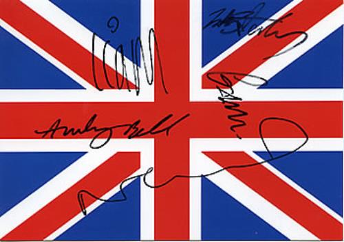 Oasis Union Jack Postcard Fully Autographed Including Zak handbill UK OASHBUN300085