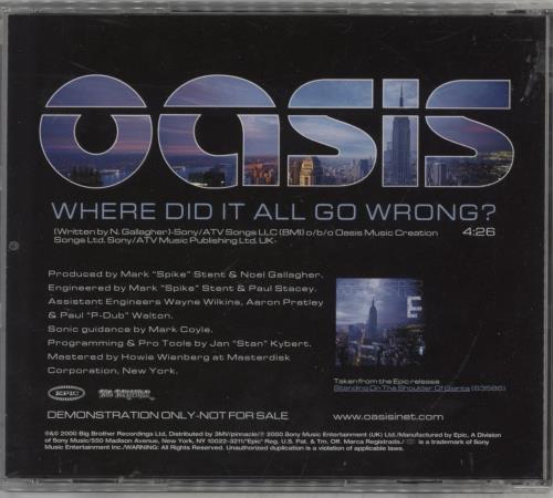 Oasis Where Did It All Go Wrong CD single (CD5 / 5") US OASC5WH154587