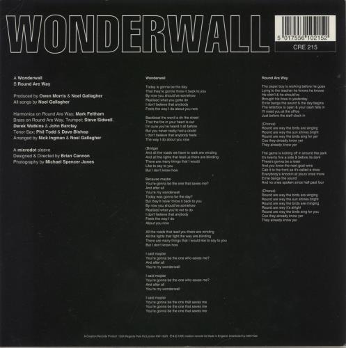 Oasis Wonderwall + Insert - EX 7" vinyl single (7 inch record / 45) UK OAS07WO871345