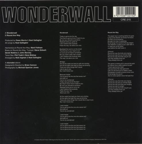 Oasis Wonderwall + Insert 7" vinyl single (7 inch record / 45) UK OAS07WO61615