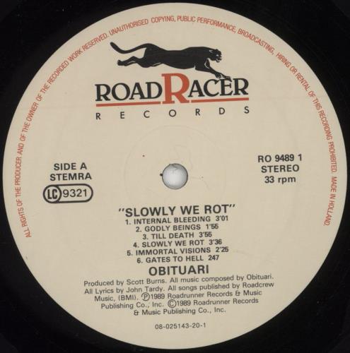 Obituary Slowly We Rot - EX vinyl LP album (LP record) Dutch OB1LPSL853254