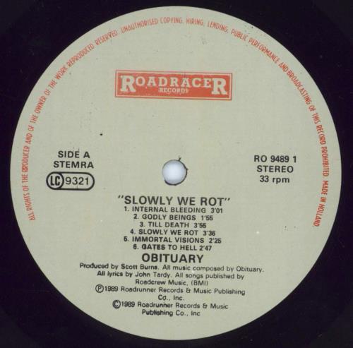 Obituary Slowly We Rot - VG vinyl LP album (LP record) Dutch OB1LPSL805404
