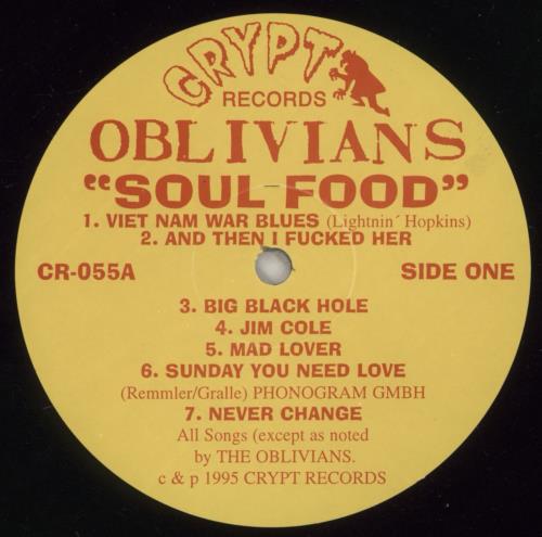 Oblivians Soul Food vinyl LP album (LP record) US -CMLPSO890181