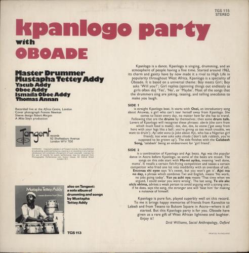 Oboade Kpanlogo Party With Oboade vinyl LP album (LP record) UK -0CLPKP892917