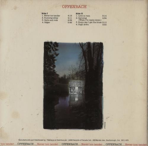 Offenbach (Rock) Never Too Tender vinyl LP album (LP record) Canadian 2IZLPNE760325