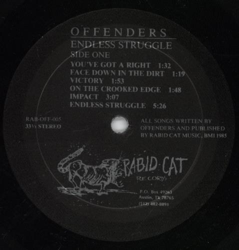 Offenders Endless Struggle vinyl LP album (LP record) US 9MFLPEN891424